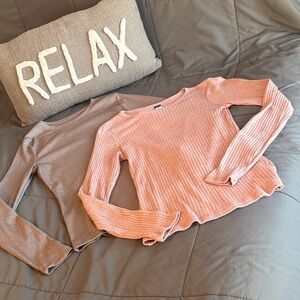 Women's Pink Mauve Glitter Gold Ribbed Tops Long Sleeve Tee Shirt S Bundle New